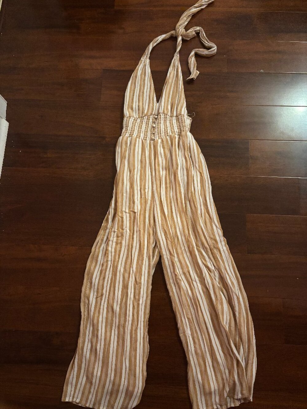 American Eagle White & Yellow Striped Halter Jumpsuit Women's XS